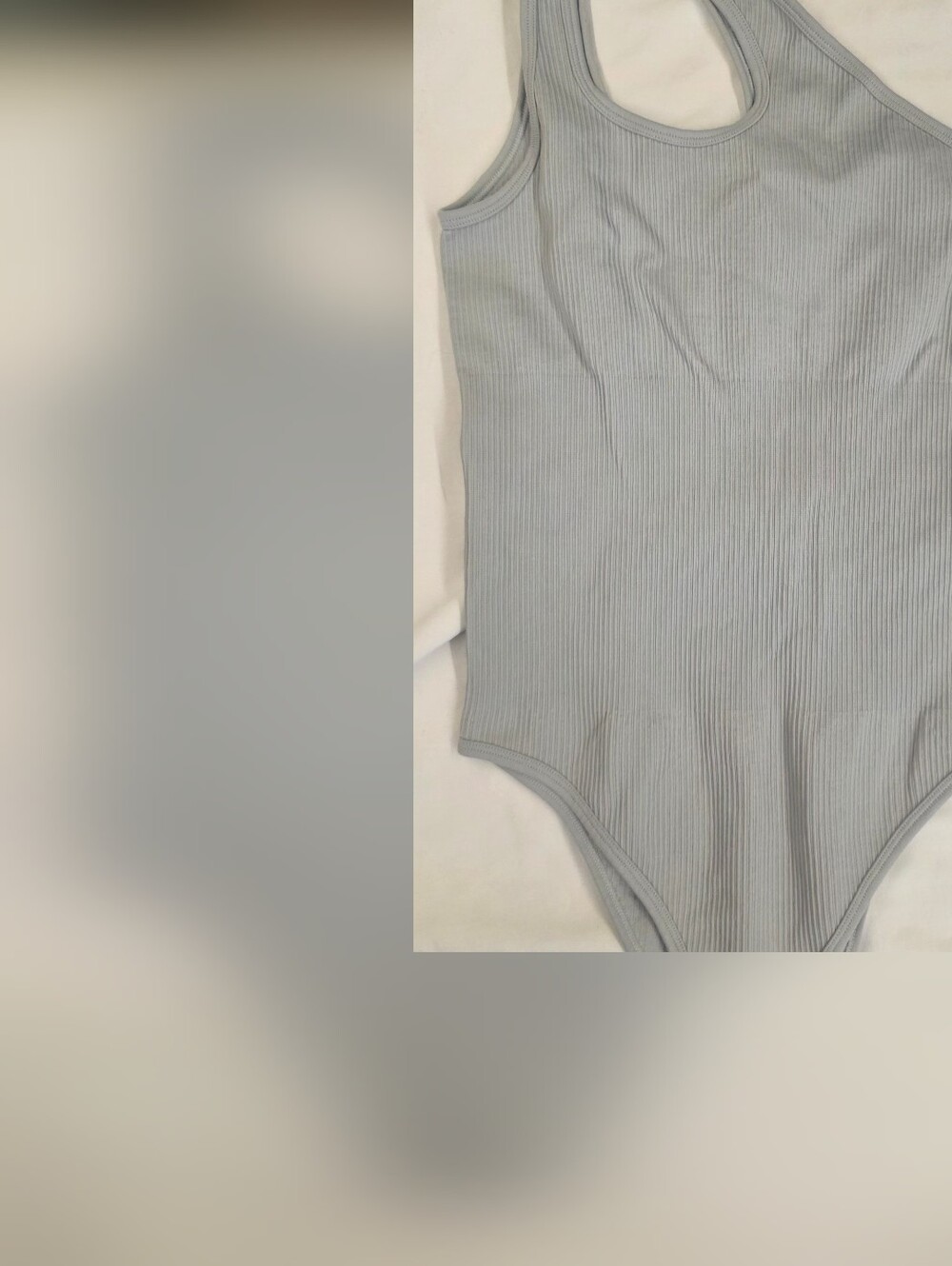 OQQ One Shoulder Ribbed Bodysuit Women’s Small Light Gray Thong Stretch